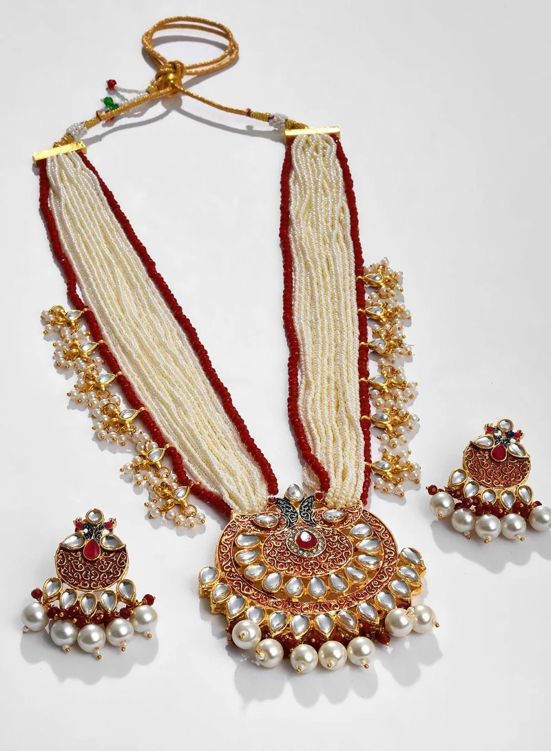 SOHI Gold Plated Designer Stone Pearl Necklace and Earrings Set