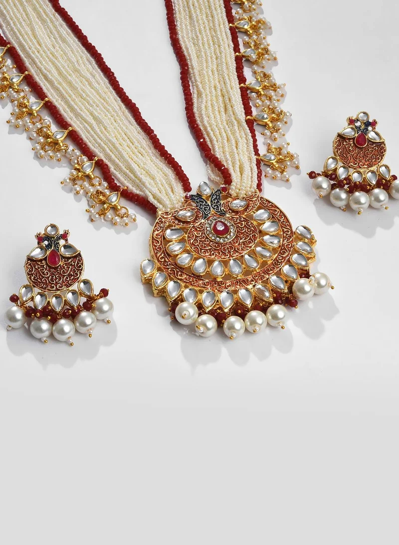 SOHI Gold Plated Designer Stone Pearl Necklace and Earrings Set