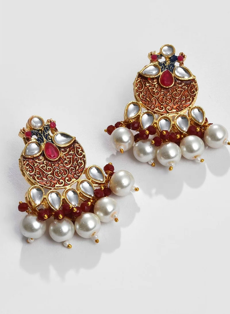 SOHI Gold Plated Designer Stone Pearl Necklace and Earrings Set