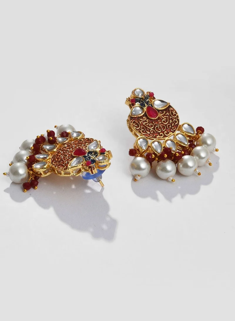 SOHI Gold Plated Designer Stone Pearl Necklace and Earrings Set