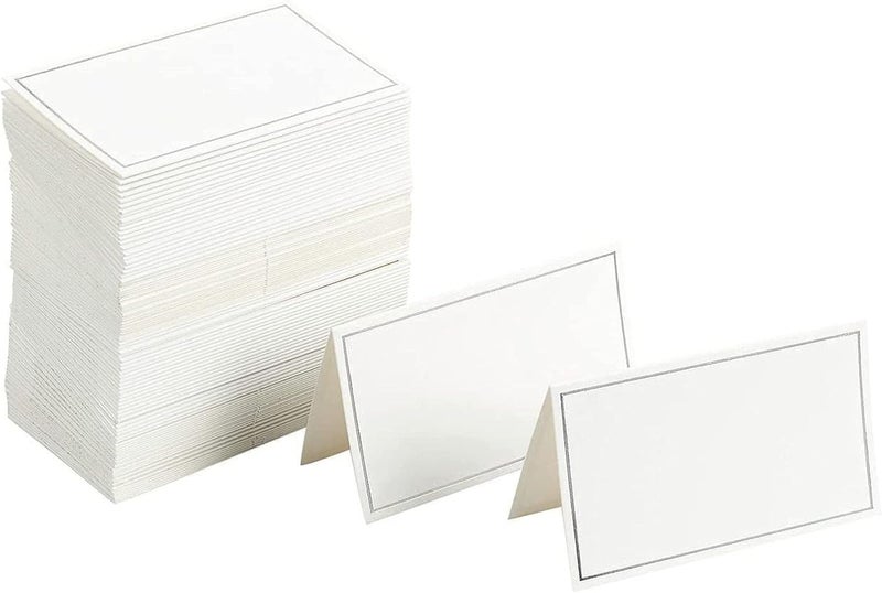 Best 100 Pack Silver Foil Border Place Cards for Table Setting 35 x 2 In Blank Name Cards for Wedding Baby Showers Banquets Reserved Seating Accessories for Events - Image 1