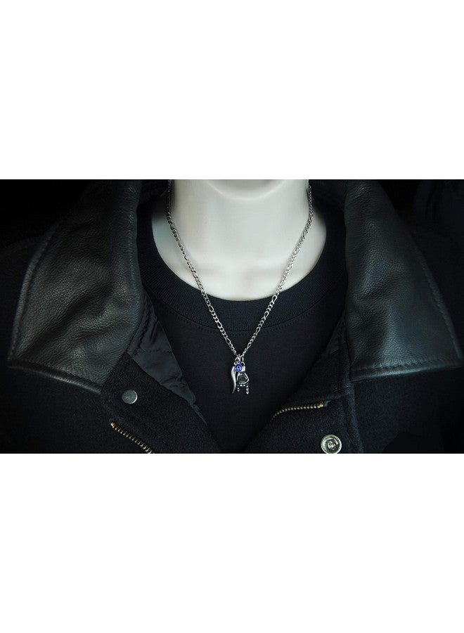 Mano Cornuto Cornicello And Nazar Combo Necklace Italian Lucky Hand Horn And Anti Evil Eye All Stainless Good Luck Amulet Protection Charms And Figaro Chain (Chain Length 24 Inches(61Cm)) - Image 5