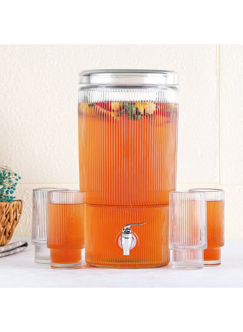 DANUBE HOME Aresha 5-Piece Glass Dispenser Set – Durable Beverage Dispensers for Water, Juice, Tea, and Cocktails | Ideal for Parties, Kitchen, Outdoor Use | Easy Pour Design 7L/310ml