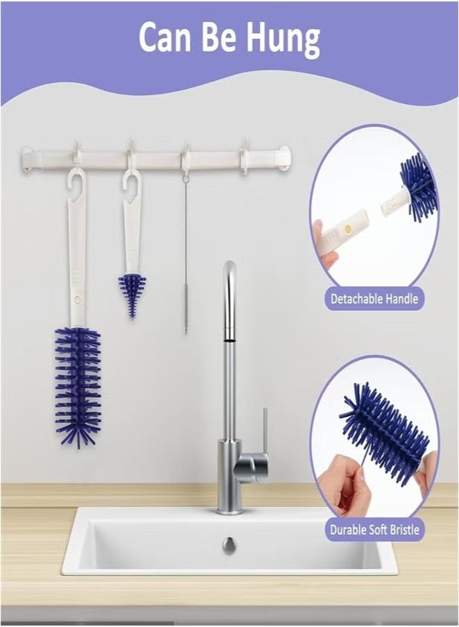 Gonice 6 in 1 Bottle Cleaning Brush Set, Travel Baby Bottle Brush Cleaner Set with Silicone Bottle Brush Nipple Cleaner Brush Straw Brush Soap Dispenser Storage Box Bottle Drying Rack - Image 5