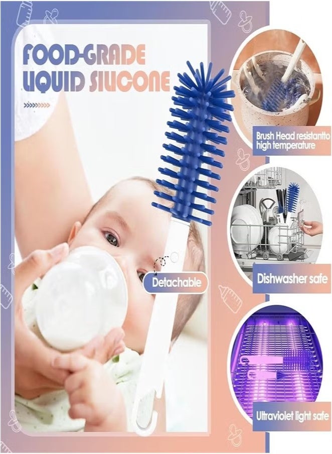 Gonice 6 in 1 Bottle Cleaning Brush Set, Travel Baby Bottle Brush Cleaner Set with Silicone Bottle Brush Nipple Cleaner Brush Straw Brush Soap Dispenser Storage Box Bottle Drying Rack - Image 4