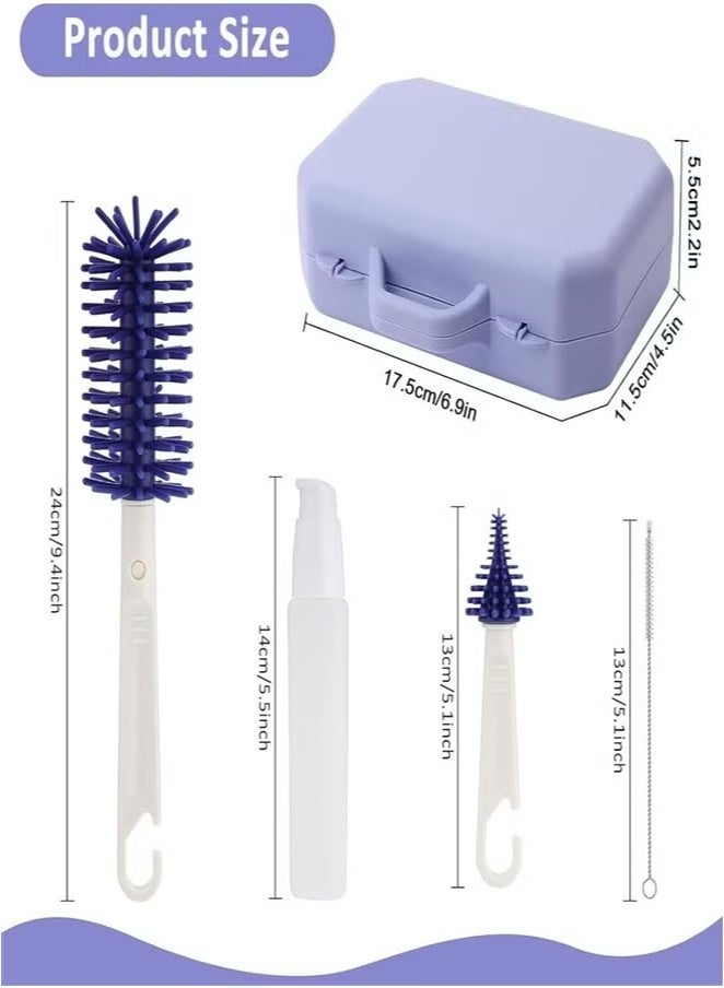Gonice 6 in 1 Bottle Cleaning Brush Set, Travel Baby Bottle Brush Cleaner Set with Silicone Bottle Brush Nipple Cleaner Brush Straw Brush Soap Dispenser Storage Box Bottle Drying Rack - Image 3
