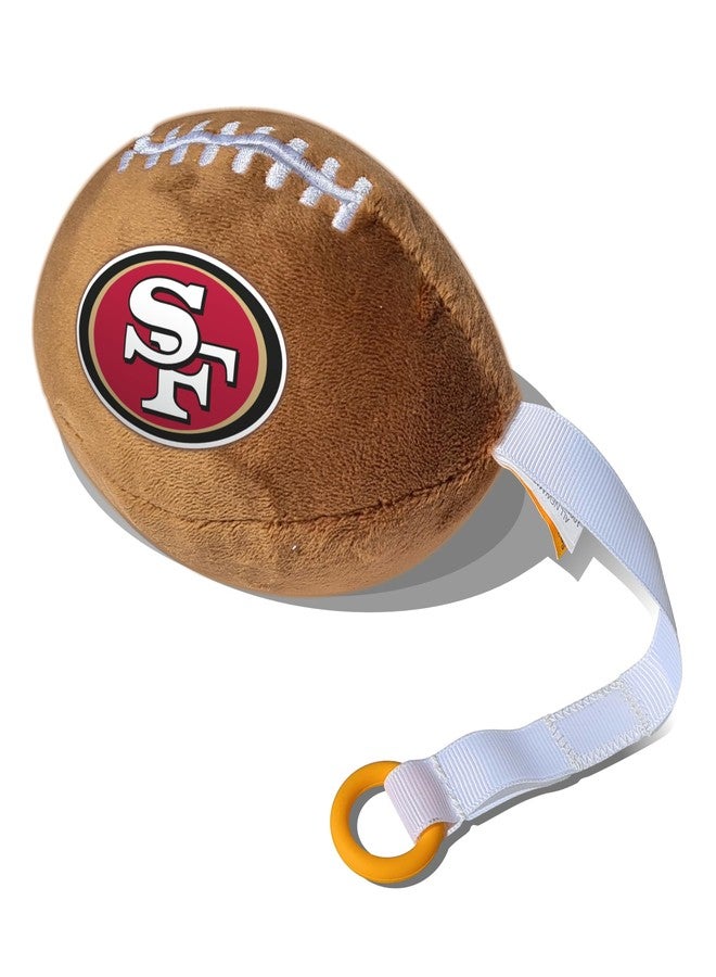 Smilo San Francisco 49ers Plush Football Pacifier Holder by Smilo - Officially Licensed NFL Soother Holder - Soft Plush Toy and Dummy Holder - Fits Any Pacifier - Stroller Accessory & Newborn Essential - Image 1