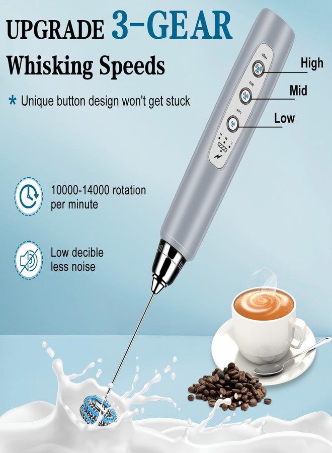 BSRGMS Milk Frother Handheld for Coffee, Electric Whisk 3 Speed Adjustable, Drink Mixer with Stainless 3 Whisks, Rechargeable Hand Frother Wand, Foam Maker for Latte Cappuccino Hot Chocolate Egg - Image 3