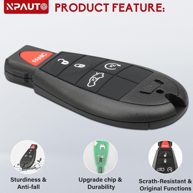 NPAUTO Key Fob Fobik Replacements for Dodge Challenger 2008-2014, Durango, Charger, Chrysler 300, Jeep Grand Cherokee Truck Keyless Entry Remote Control Start Car Key Fob (M3N5WY783X, 433 MHz, 2-Pack) - Image 2