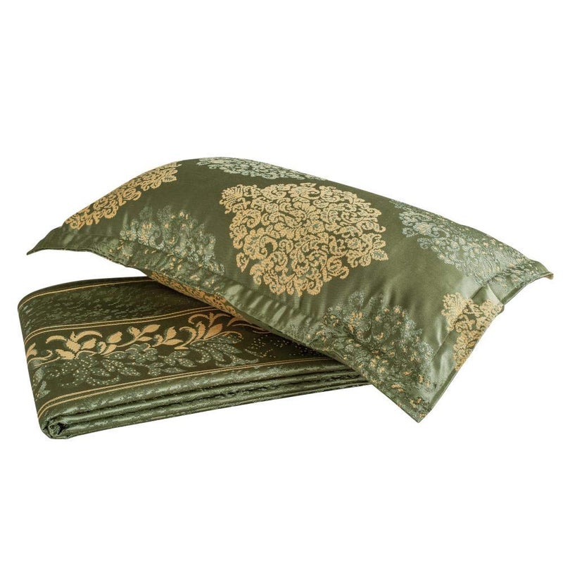 Victor Poly Cotton Styria Satin Bedcover For Double Bed/Luxury Damask Geometrical Extra Soft Bed Spread, Exclusive For Wedding (Bed Cover - 90" X 100", 2 Pillow Covers - 18" X 27"), Green, 300 tc - Image 5