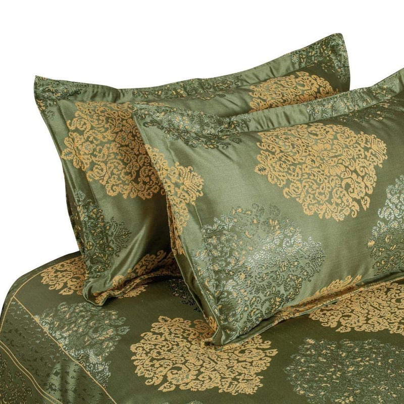Victor Poly Cotton Styria Satin Bedcover For Double Bed/Luxury Damask Geometrical Extra Soft Bed Spread, Exclusive For Wedding (Bed Cover - 90" X 100", 2 Pillow Covers - 18" X 27"), Green, 300 tc - Image 3