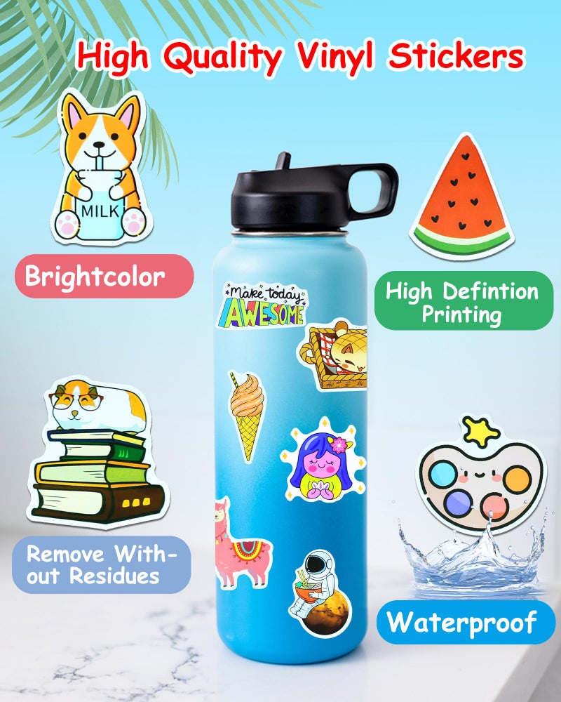 Eoaod 200Pcs Water Bottle Stickers for Kids, Cute Stickers for Water Bottles, Vinyl Waterproof Stickers Aesthetic Laptop Sticker Pack Classroom Prizes Skateboard Stickers for Kids Teens Girls Students - Image 3
