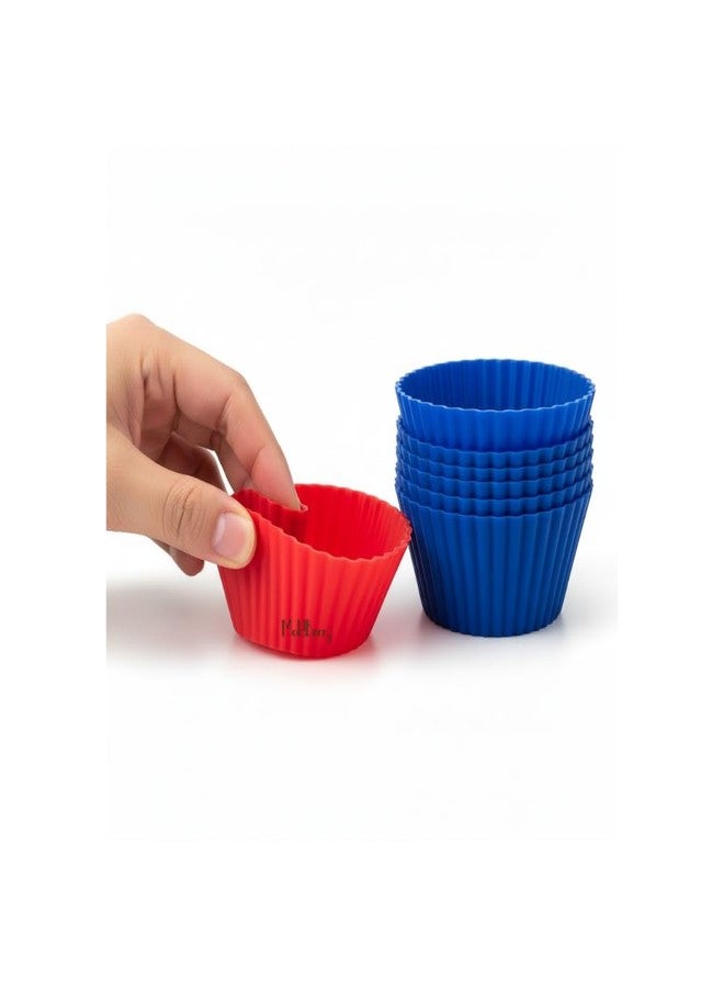 MoldBerry Silicone Muffin Cup Moulds Set of 8 | Reusable Cupcake & Muffin Baking Cups | Food Grade Non-Stick Silicone | Red & Blue Assorted | Oven, Microwave & Freezer Safe - Image 2