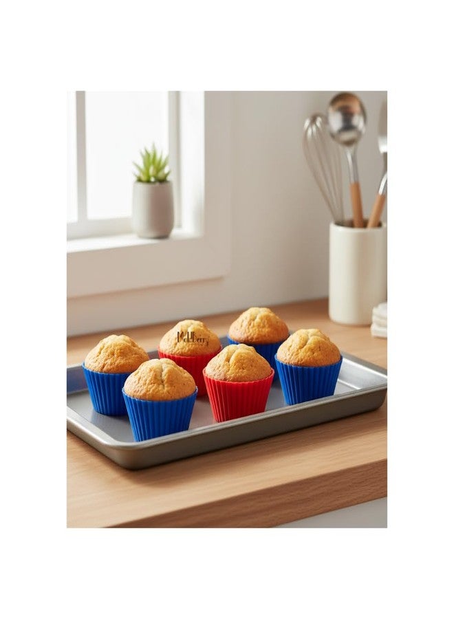 MoldBerry Silicone Muffin Cup Moulds Set of 8 | Reusable Cupcake & Muffin Baking Cups | Food Grade Non-Stick Silicone | Red & Blue Assorted | Oven, Microwave & Freezer Safe - Image 3