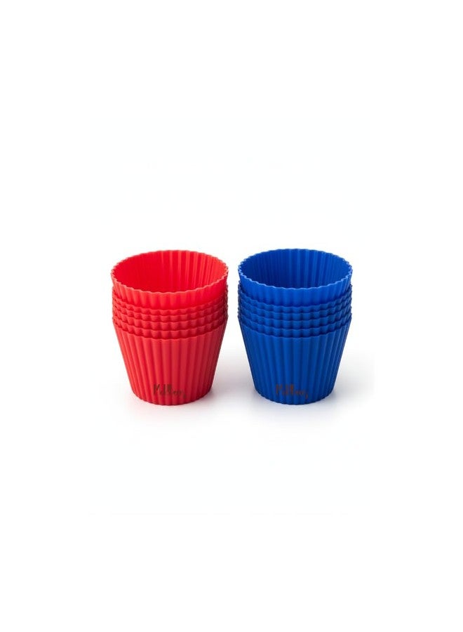 MoldBerry Silicone Muffin Cup Moulds Set of 8 | Reusable Cupcake & Muffin Baking Cups | Food Grade Non-Stick Silicone | Red & Blue Assorted | Oven, Microwave & Freezer Safe - Image 1