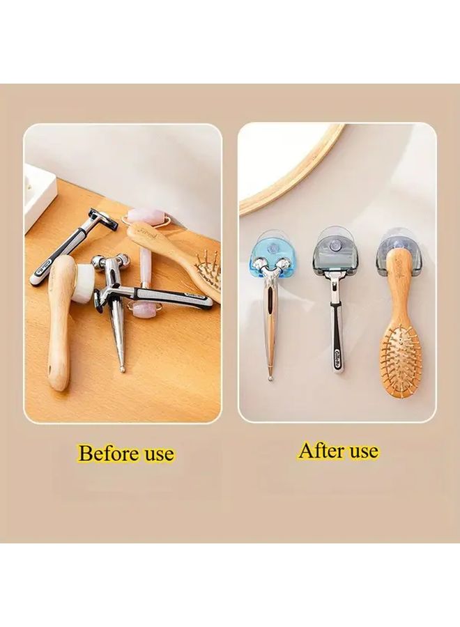 4 Piece Grey Suction Cup Shaver Rack Reusable Bathroom Wall Storage Hook - Image 4