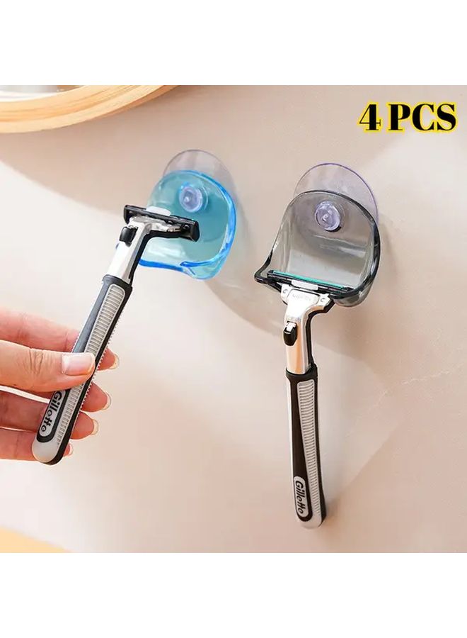 4 Piece Grey Suction Cup Shaver Rack Reusable Bathroom Wall Storage Hook - Image 1