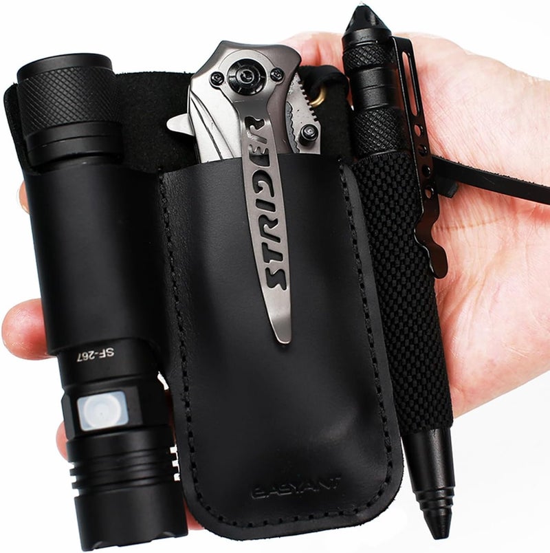 EASYANT Men Leather EDC Organizer Sheath Handmade Tactical Tool Pouch Holster with Belt Clip - Image 5
