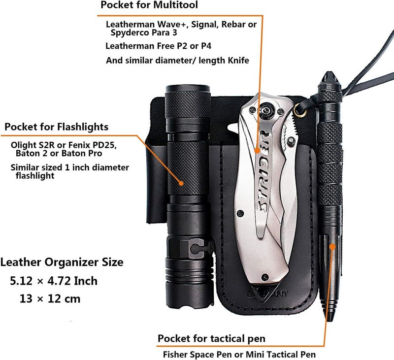 EASYANT Men Leather EDC Organizer Sheath Handmade Tactical Tool Pouch Holster with Belt Clip - Image 2