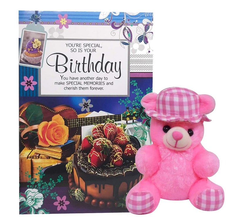 Saugat Traders Saugat Traders Birthday Gift for Girls Boys Girlfriend Boyfriend Husband Wife Kids Toddler Birthday Greeting Card Soft Cap Teddy Bear 18 cm - Image 1