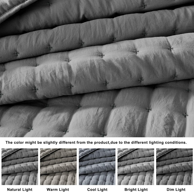 WDCOZY Dark Grey Queen Size Quilt Bedding Sets with Pillow Shams, Deep Lightweight Bedspread Coverlet, Quilted Blanket Thin Comforter Bed Cover, All Season Summer Spring, 3 Pieces, 90x90 inches - Image 2