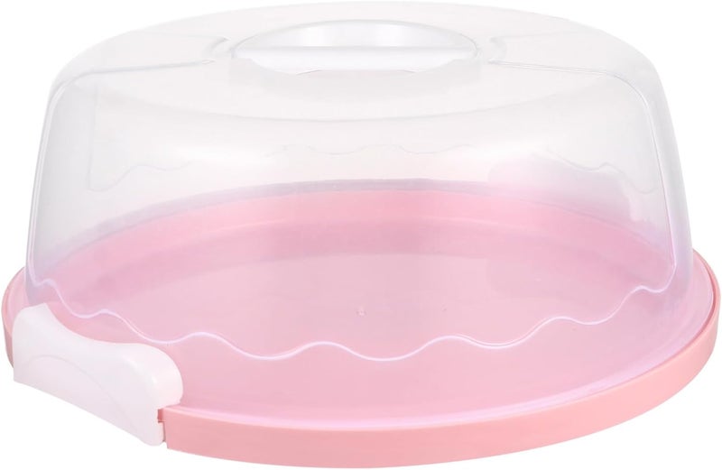 KICHOUSE Portable 10-inch Cake Carrier and Pink Plastic Cake Box with Handle Birthday Storage Container and Plate Cover for Party Use - Image 1