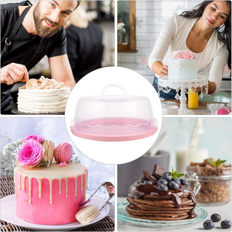 KICHOUSE Portable 10-inch Cake Carrier and Pink Plastic Cake Box with Handle Birthday Storage Container and Plate Cover for Party Use - Image 4