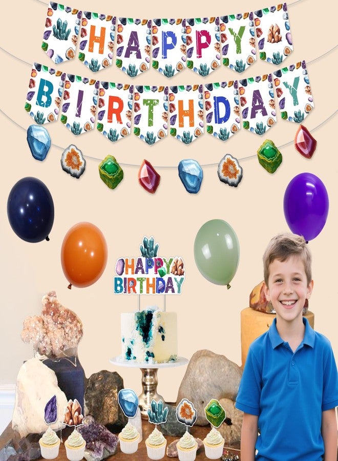 Balterever Geology Birthday Decorations Crystal Theme Birthday Decorationswith Banner Cake Cupcake Toppers Crystal Diamond Party Garland for Bday Baby Shower Decoration - Image 2