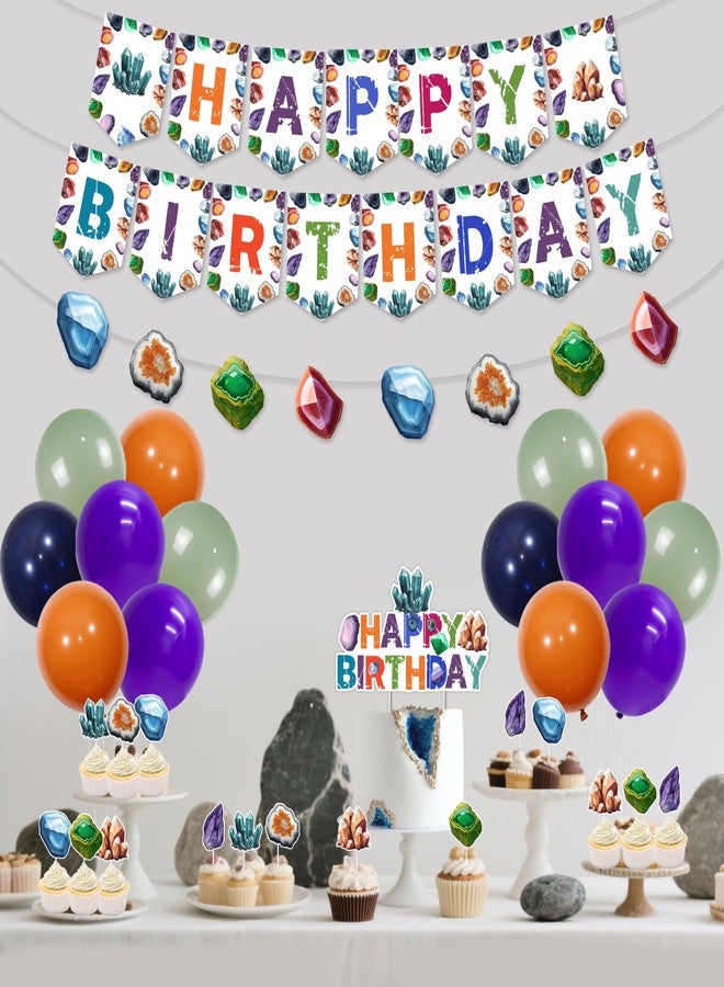 Balterever Geology Birthday Decorations Crystal Theme Birthday Decorationswith Banner Cake Cupcake Toppers Crystal Diamond Party Garland for Bday Baby Shower Decoration - Image 3