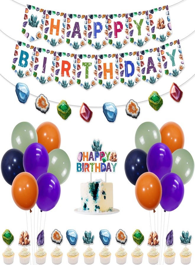 Balterever Geology Birthday Decorations Crystal Theme Birthday Decorationswith Banner Cake Cupcake Toppers Crystal Diamond Party Garland for Bday Baby Shower Decoration - Image 1