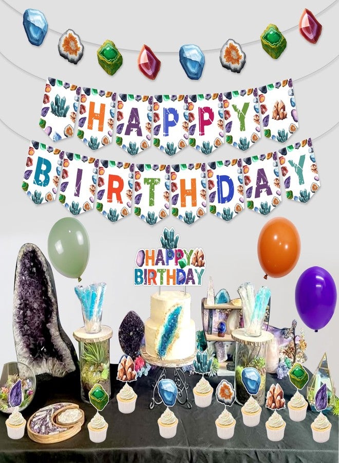 Balterever Geology Birthday Decorations Crystal Theme Birthday Decorationswith Banner Cake Cupcake Toppers Crystal Diamond Party Garland for Bday Baby Shower Decoration - Image 4
