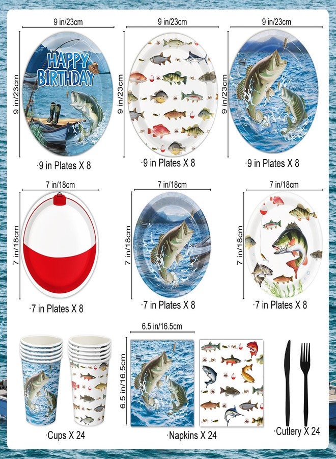 QIYANPAX Fishing Birthday Party Decorations - Plates, Napkins, Cups, Cutlery, Honeycomb Centerpieces, Banner, Hanging Swirls, Tablecloths, Toppers, Balloons for Ofishally One Birthday Decorations, Serves 24 - Image 3