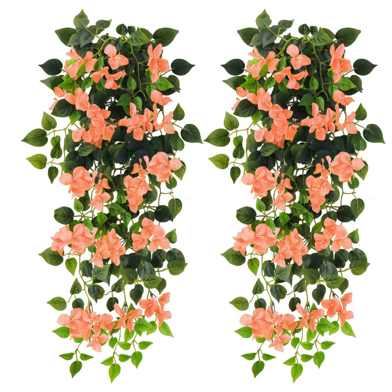 Artificial Hanging Flowers Bougainvillea UV Resistant Fake Plastic Faux Flower Fabric Vine for Indoor Outdoor Garden Porch Eave Wedding Wall Dcor Fall Decorations