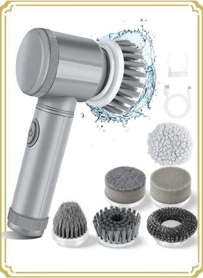 APEX Electric Spin Scrubber, Electric Cleaning Brush with 6 Replaceable Brush Heads, Handheld Electric Shower Scrubber for Bathtub, Floor, Wall, Tile, Toilet  - Image 1