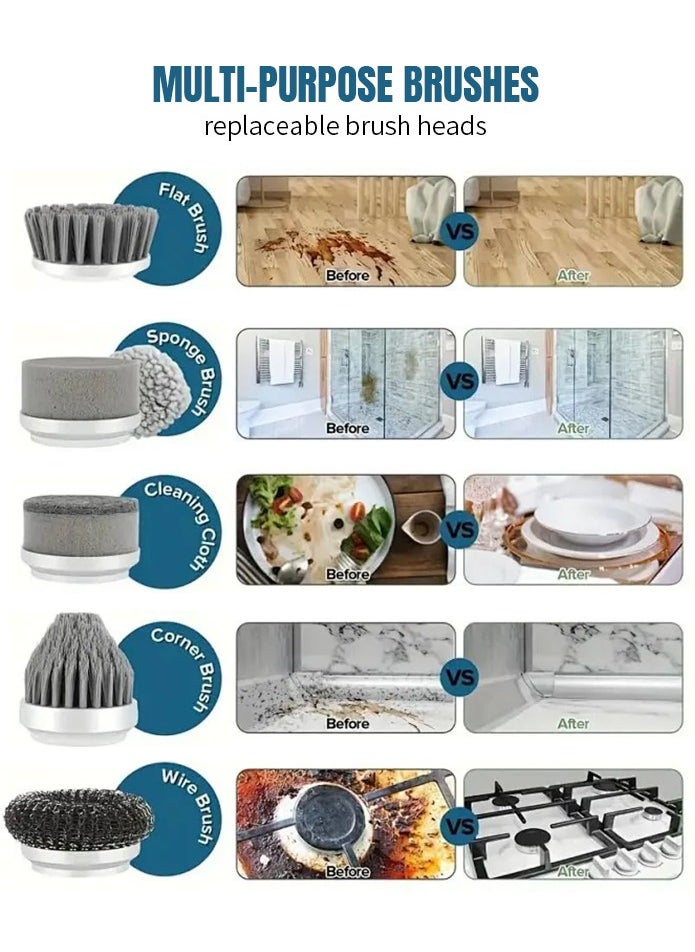 APEX Electric Spin Scrubber, Electric Cleaning Brush with 6 Replaceable Brush Heads, Handheld Electric Shower Scrubber for Bathtub, Floor, Wall, Tile, Toilet  - Image 2