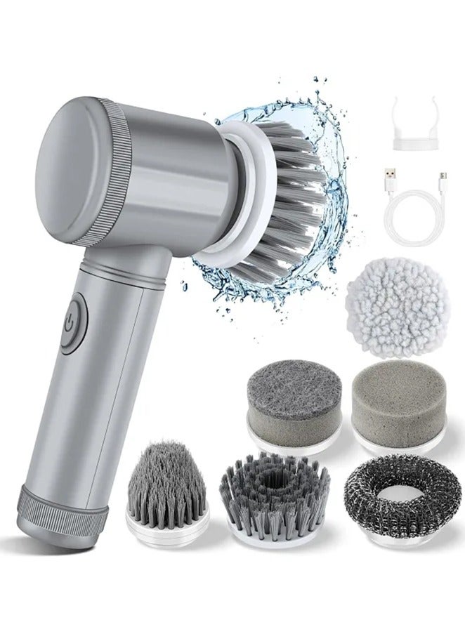 Electric Spin Scrubber, Electric Cleaning Brush with 6 Replaceable Brush Heads, Handheld Electric Shower Scrubber for Bathtub, Floor, Wall, Tile, Toilet