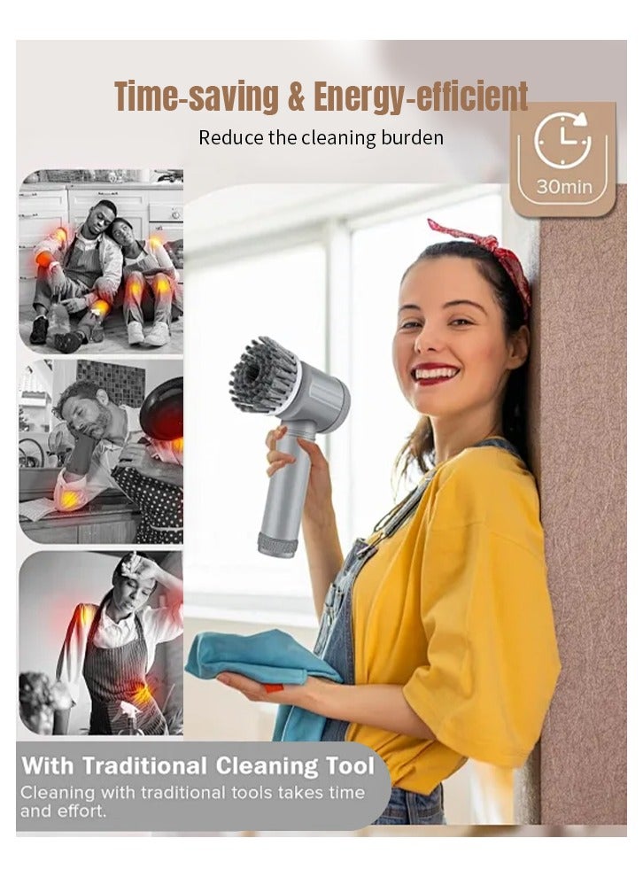 Electric Spin Scrubber, Electric Cleaning Brush with 6 Replaceable Brush Heads, Handheld Electric Shower Scrubber for Bathtub, Floor, Wall, Tile, Toilet