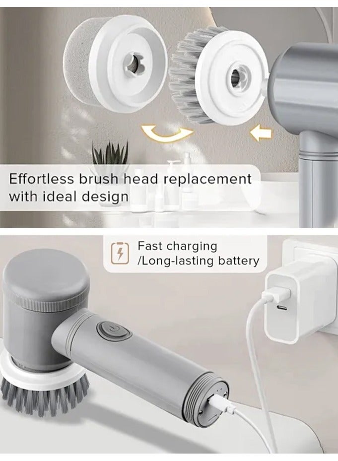 Electric Spin Scrubber, Electric Cleaning Brush with 6 Replaceable Brush Heads, Handheld Electric Shower Scrubber for Bathtub, Floor, Wall, Tile, Toilet