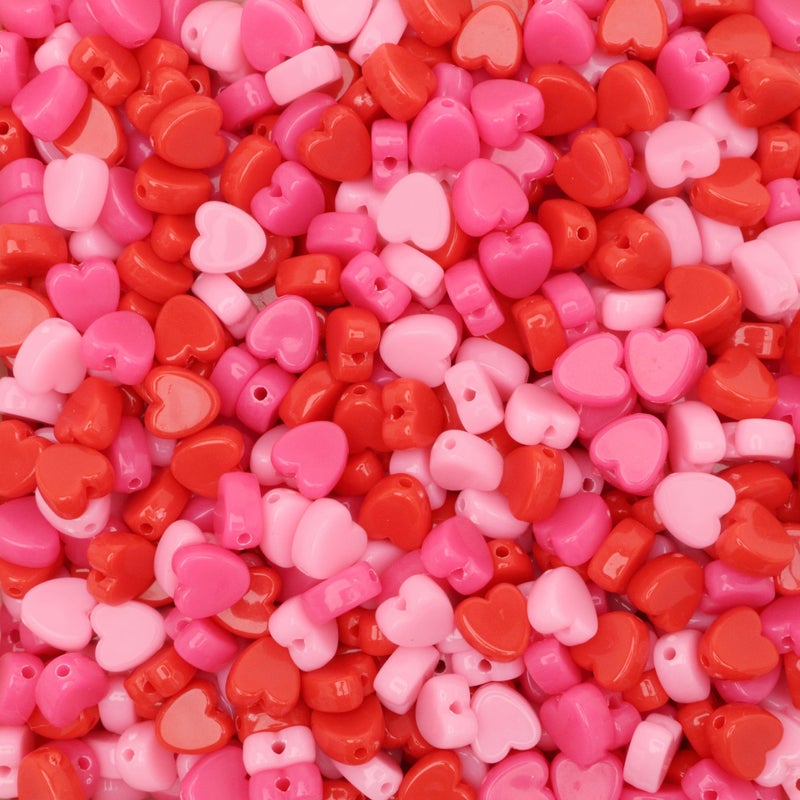 Craft Making Shop 600 Valentine's Day Mix Acrylic Heart Beads in Red and Pinks Assorted Colors 8mm or 3/8 Inch Diameter with 1.5mm Hole - Image 1
