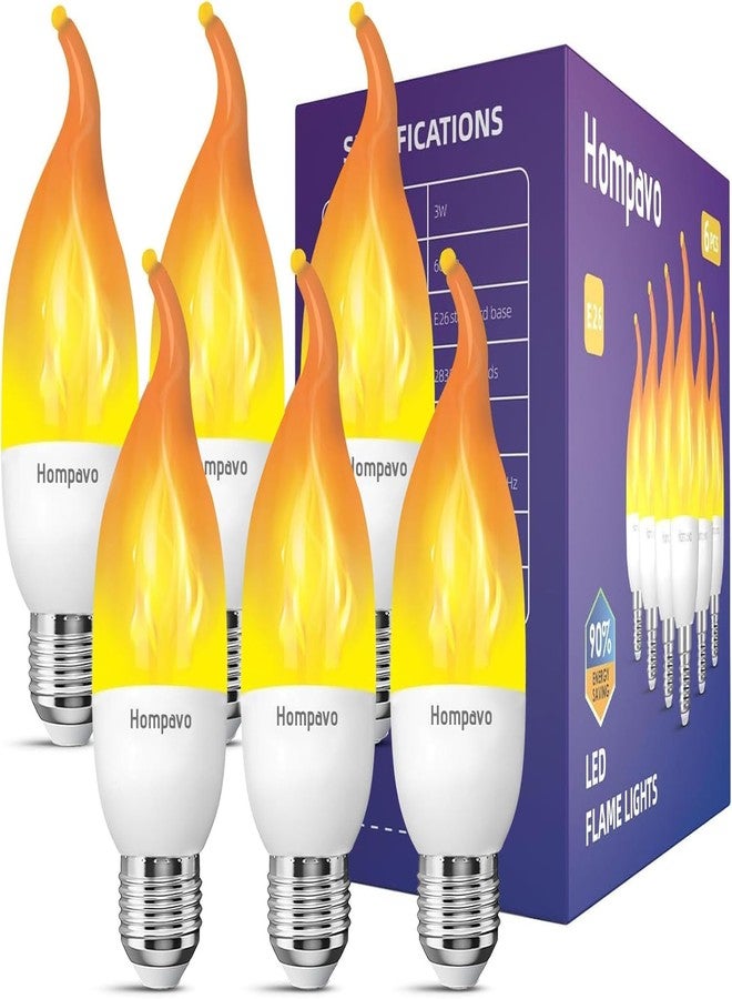 Hompavo LED Flame Light Bulbs E26 Base, Upgraded 3 Modes Flickering Candle Bulbs for Halloween Christmas Party Porch Indoor & Outdoor Decoration - 6 Pack - Image 1