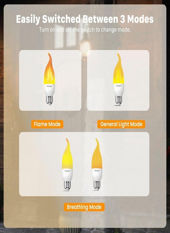 Hompavo LED Flame Light Bulbs E26 Base, Upgraded 3 Modes Flickering Candle Bulbs for Halloween Christmas Party Porch Indoor & Outdoor Decoration - 6 Pack - Image 4