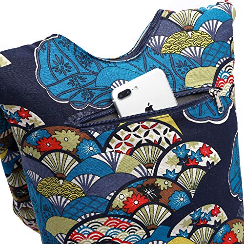 Coton Pose Women Shoulder Handbags Fashion canvas Hippie Crossbody Bags Bohemian Animal Prints Hobo Bags (Blue fan) - Image 5