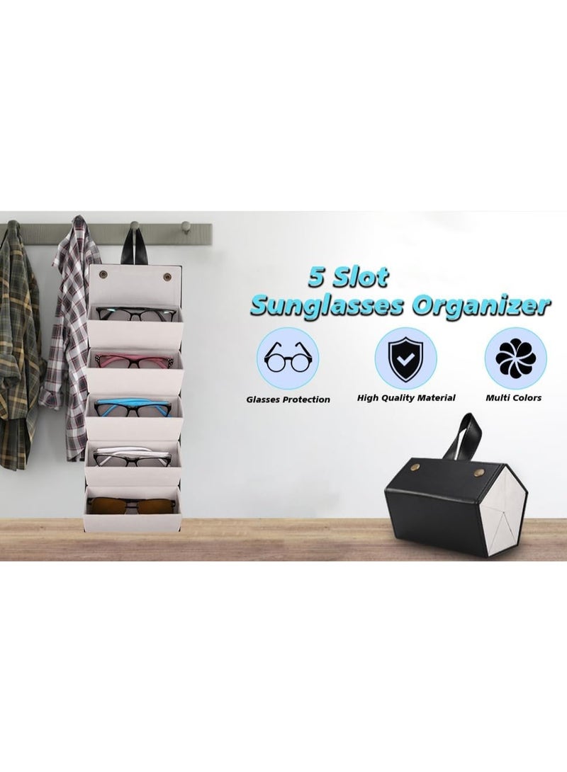 BARIQ.HOMES Foldable 5-compartment PU leather sunglasses case with carrying handle, portable glasses organizer for travel, bag, and accessories storage - Image 5