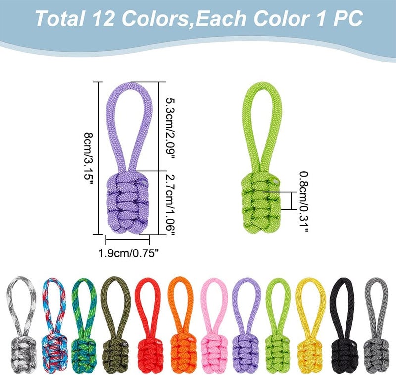 klarako 12 Pieces Zipper Pull Replacement, Colorful Hand Woven Zip Puller Tip Braided Cord Zipper Pull Extender Polyester Zipper Slider Pull Tab DIY Zipper Handle Fixer for Backpack Luggage Jacket Boot - Image 2