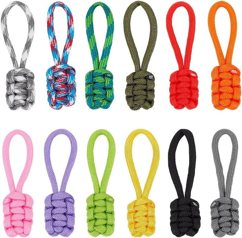 klarako 12 Pieces Zipper Pull Replacement, Colorful Hand Woven Zip Puller Tip Braided Cord Zipper Pull Extender Polyester Zipper Slider Pull Tab DIY Zipper Handle Fixer for Backpack Luggage Jacket Boot - Image 1