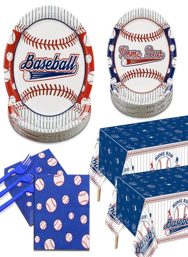PTECDROTS Baseball Party Decorations - 162Pcs Baseball Plates and Napkins Sets, Tablecloth, Blue Forks for Sports Fans Kid Adult Birthday Party Supplies, Serve 40 - Image 1