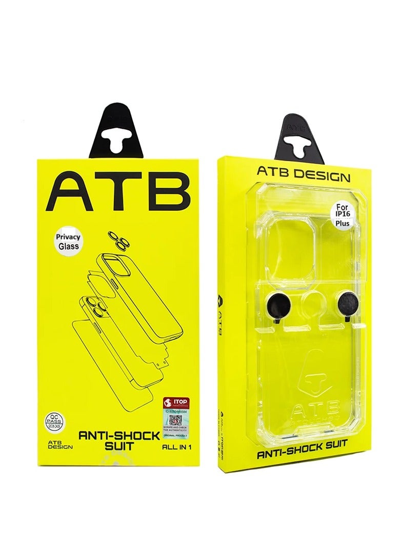 اي تي بي طقم حماية شامل 6 في 1 ايفون 16 بلس تركيب سهل فائق الدقة مع واقي شاشة بخصوصية بصرية يمنحك خصوصية عالية أثناء الاستخدام بزاوية رؤية محدودة، إلى جانب حماية شاملة. يشمل واقي شاشة بخصوصية، كفر شفاف، حماية للكاميرا، لزقات حماية لفتحات السماعة من الغبار، لزقة ظهر، وإطار مغناطيسي. - Image 1