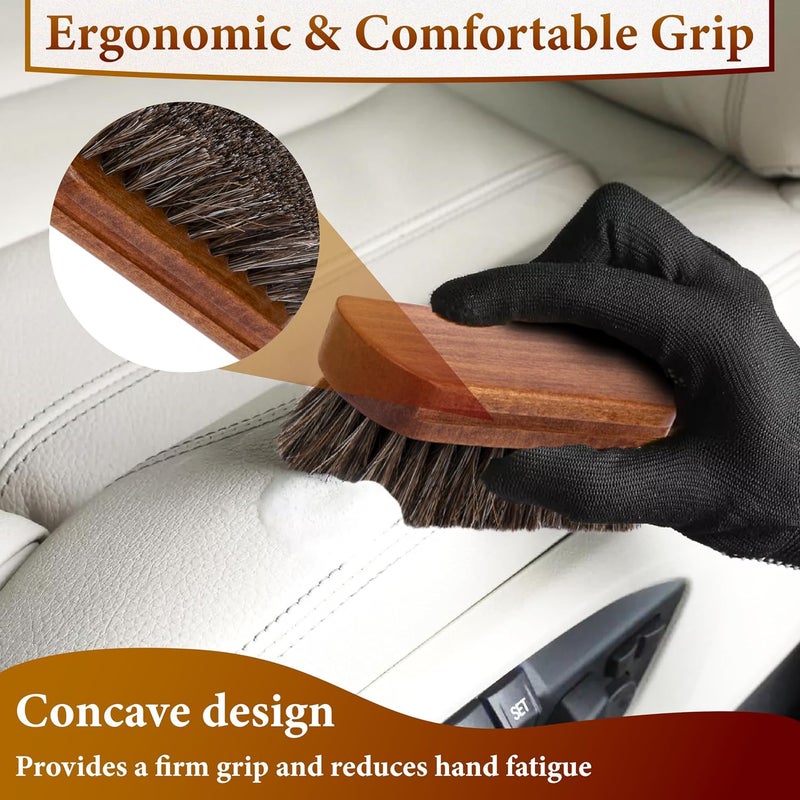 PINKE 2 PCS Leather Brush Car Detailing, Horse Hair Brush, Car Interior Brushes for Cleaning, Carpet Brushes for Cars Detailing, for Cars Interior Seat, Carpet, Upholstery, Furniture and Shoes - Image 4