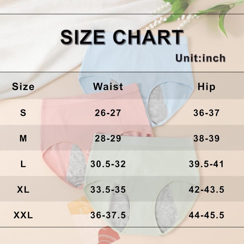 Women's Menstrual Period Panties Cotton Leakproof Underwear Heavy Flow Protection Pants Breathable Briefs 5 Pack - Image 3