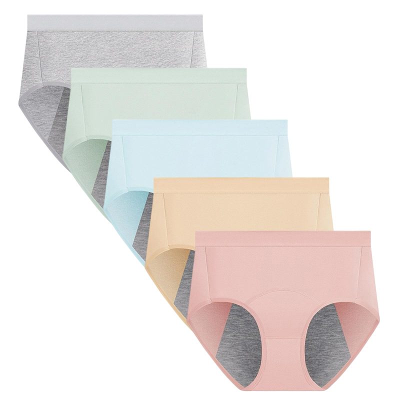 Women's Menstrual Period Panties Cotton Leakproof Underwear Heavy Flow Protection Pants Breathable Briefs 5 Pack - Image 1